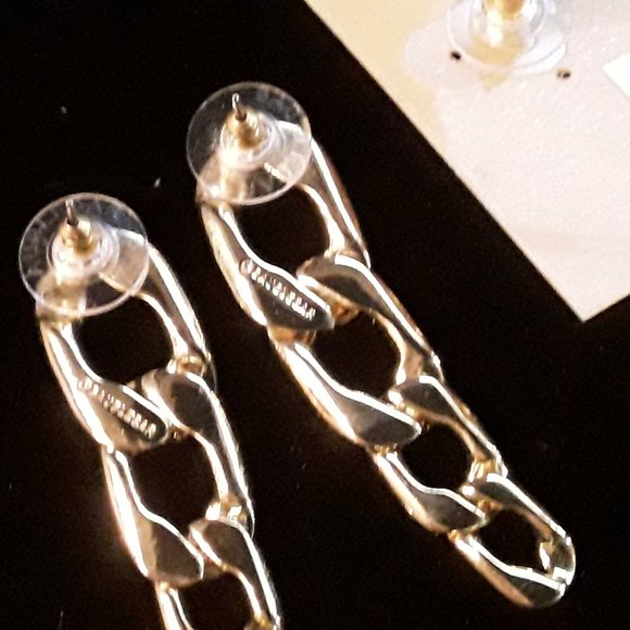 Chain look gold color post earrings with silver rhinestones (lot of 2) - Picture 5 of 7